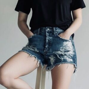 PRPS Goods co Distressed Denim Shorts AMX High Waist Cutoff Size 26.